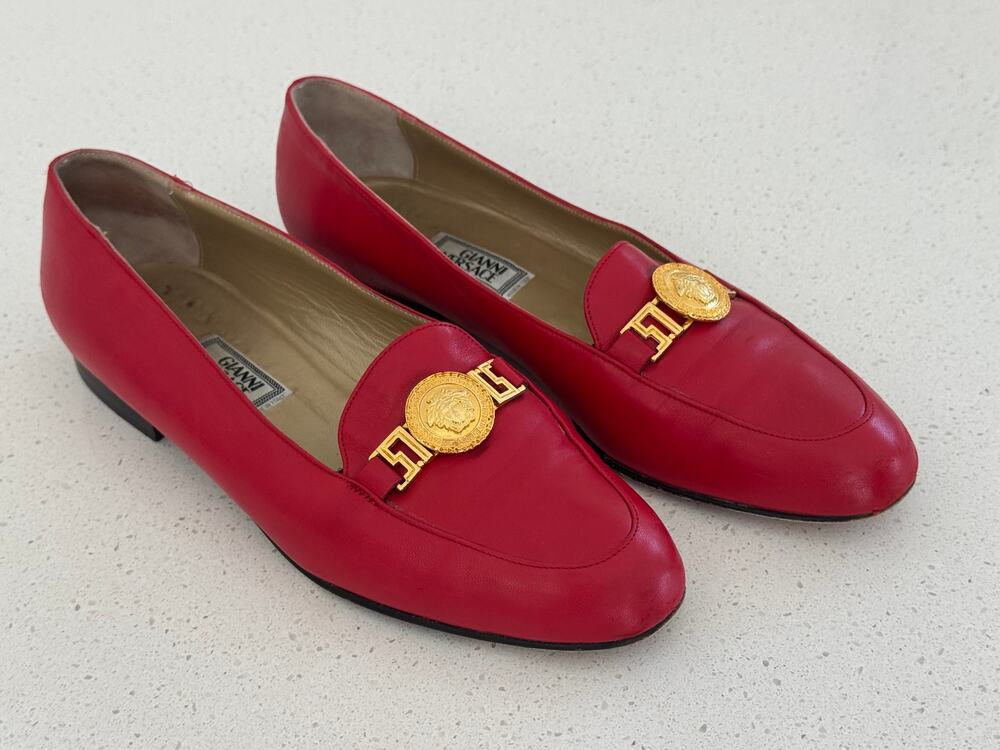 Vintage 1990s Gianni Versace Medusa Loafers Red Leather